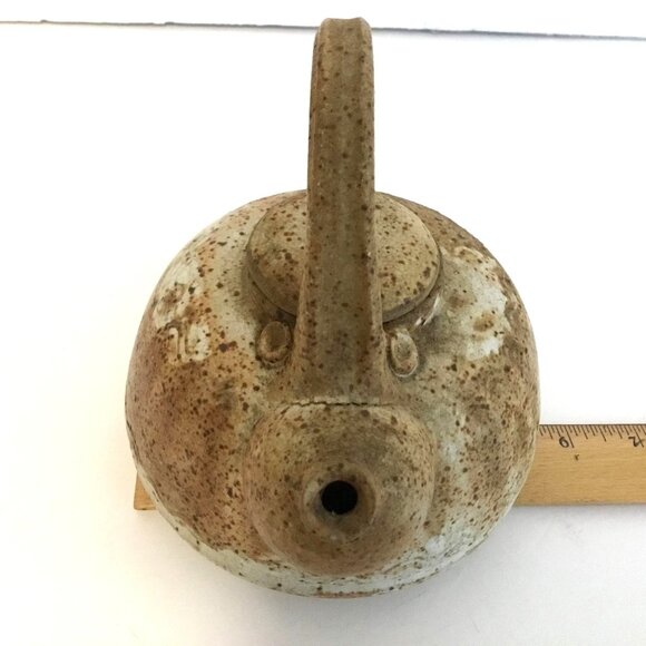 Vintage Wabi-Sabi 6.5" Signed Studio Pottery Stoneware Teapot Speckled/Ash Glaze - Picture 9 of 13